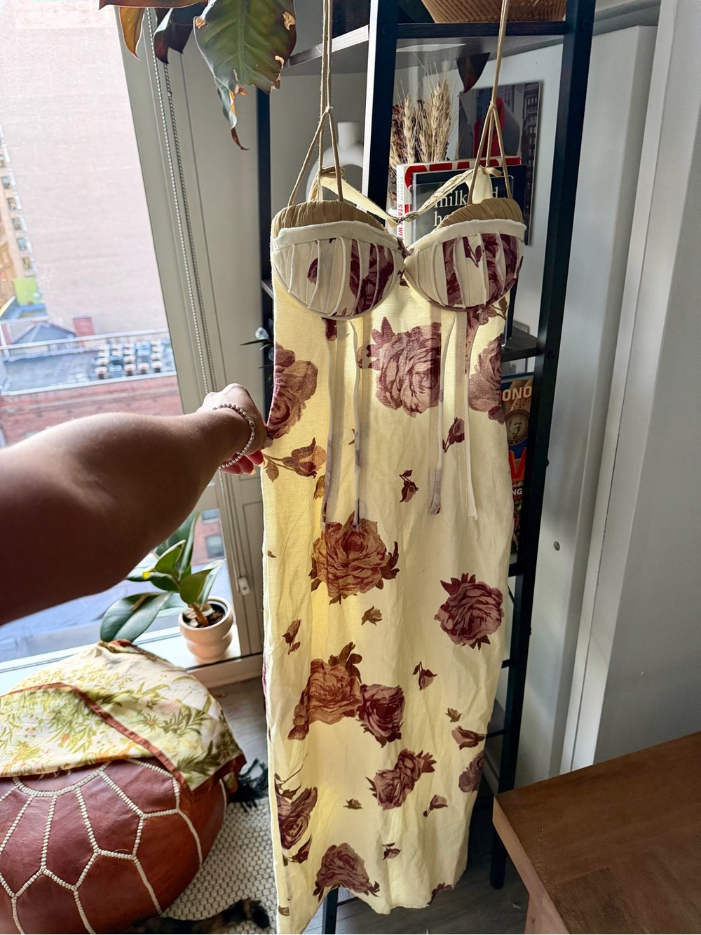 ASOS Cream Midi Dress with Rose Print